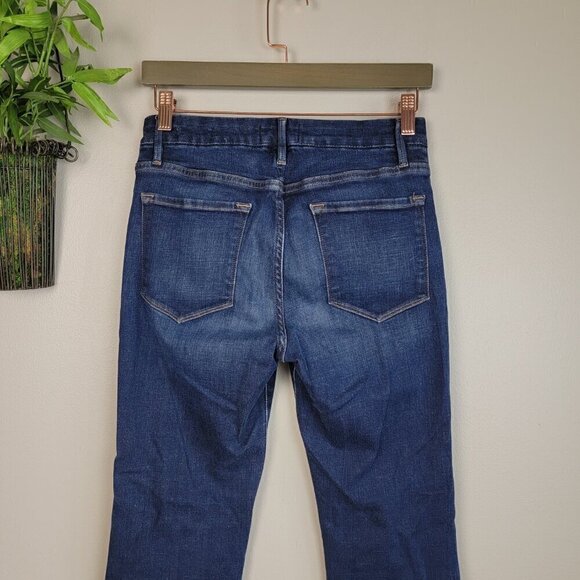 Frame Le Crop Mini Boot Ankle Flare High Rise Dark Wash Frayed Cutoff Jeans 28 - Picture 11 of 16